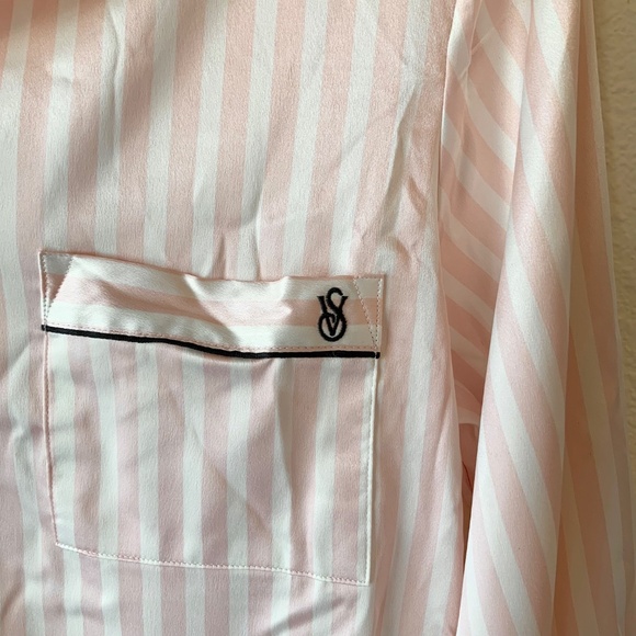 NEW! Victorias Secret Pink Striped Satin Pajama Top Size Small - Picture 6 of 6